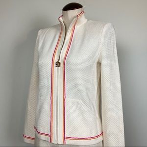St. John Sport Cream Emblem Zip Up Sweater